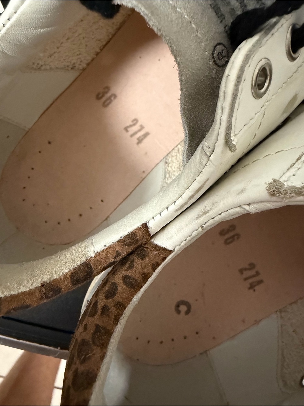 Golden Goose Women's Archive Size 36 White Leather Leopard Details Worn Lightly - Picture 14 of 14